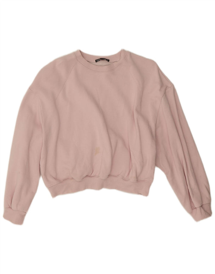 Zara Womens Crop Oversized Sweatshirt Jumper UK 14 Medium Pink Cotton