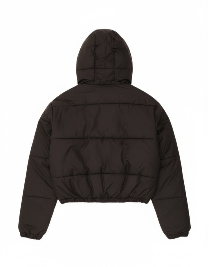 Ellesse Womens Oversized Crop Hooded Padded Jacket UK 6 XS Black Polyester