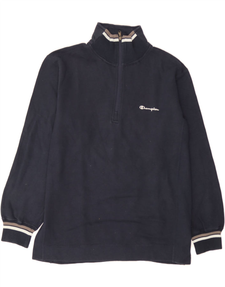 CHAMPION Mens Zip Neck Sweatshirt Jumper Medium Navy Blue Cotton Vintage Champion and Second-Hand Champion from Messina Hembry 