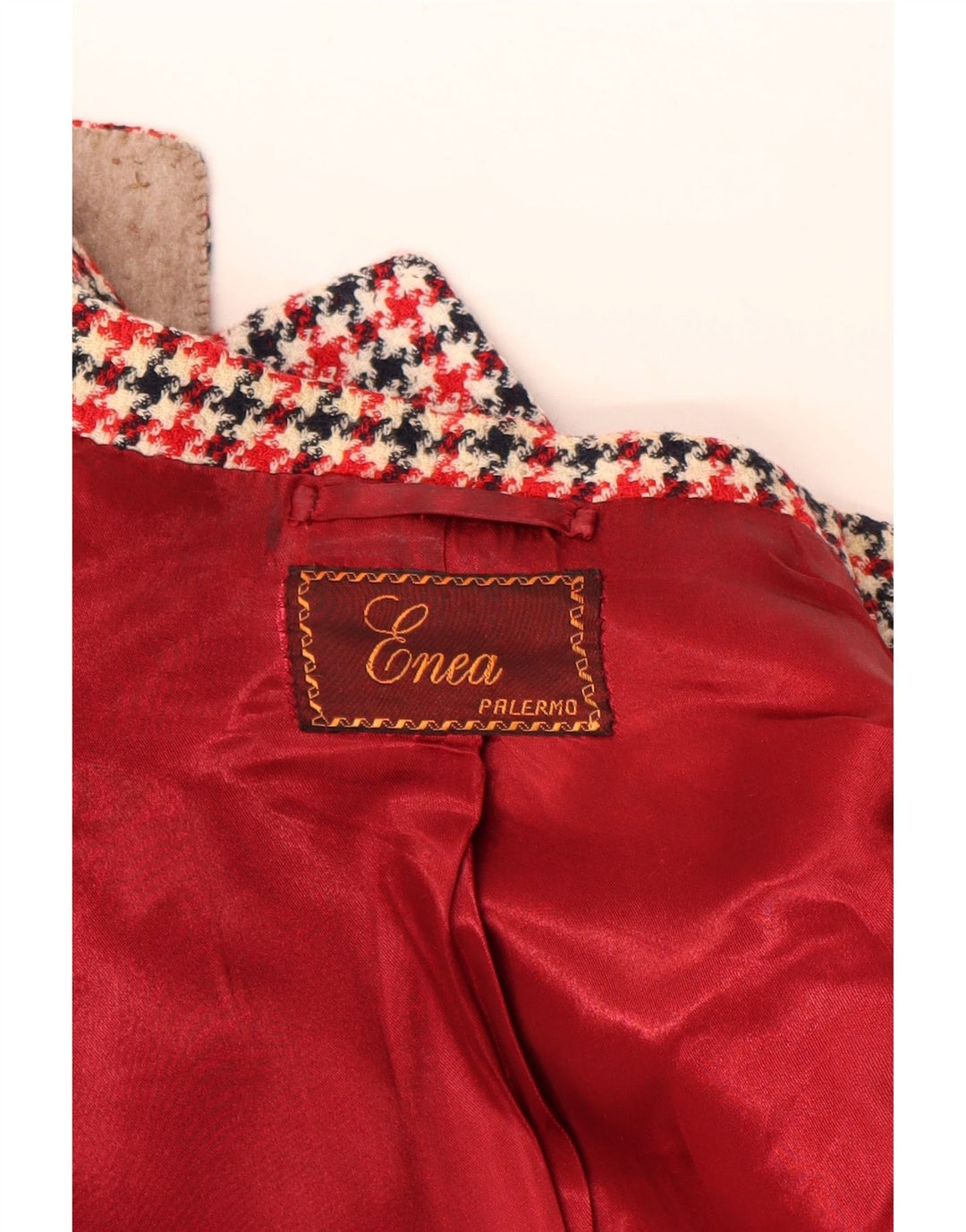 Vintage dame 3/4 ærmet blazerjakke UK 16 Large Red Houndstooth