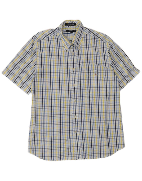 Gant Chemise à Manches Courtes Homme Coupe Regular Coton à Carreaux Bleu Moyen