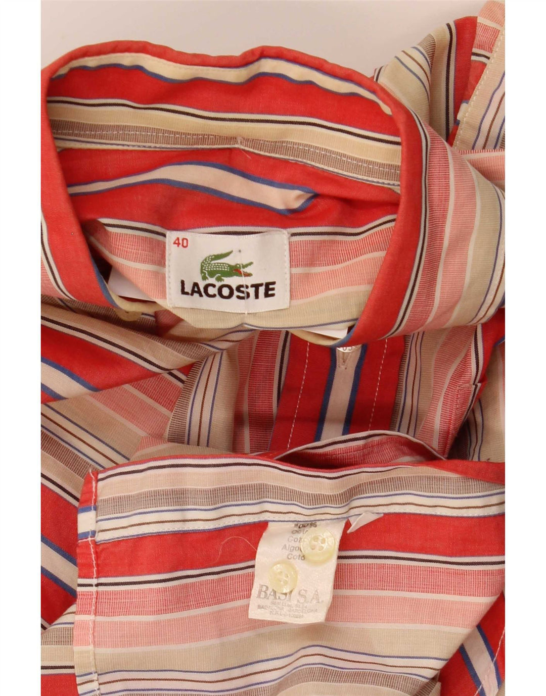 Lacoste Chemise à manches courtes pour homme Taille 40 Coton rayé multicolore moyen