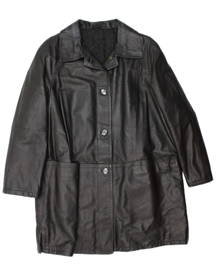 VINTAGE Womens Leather Coat IT 50 XL Black Leather