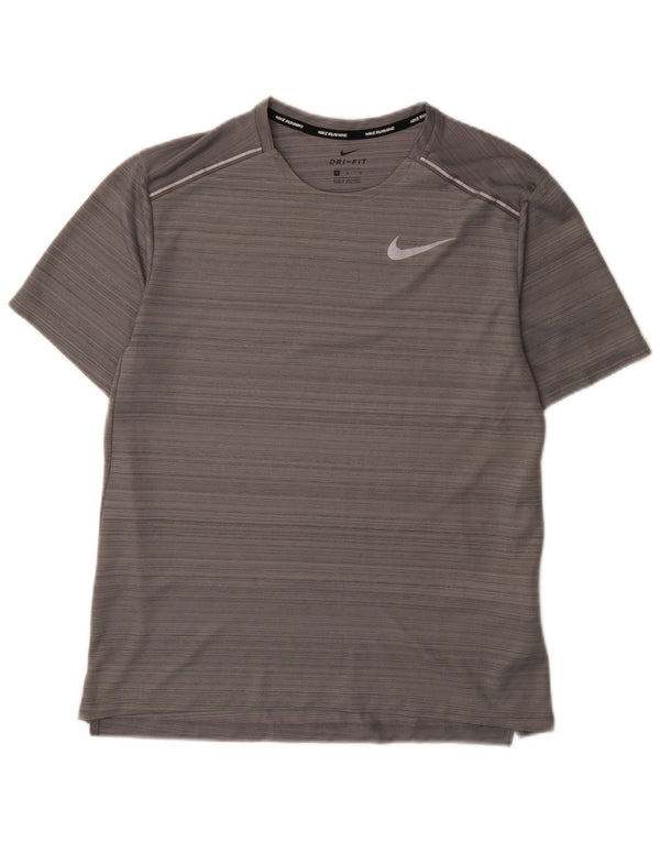 Nike Mens Dri Fit T-Shirt Top Medium Grey Striped Polyester