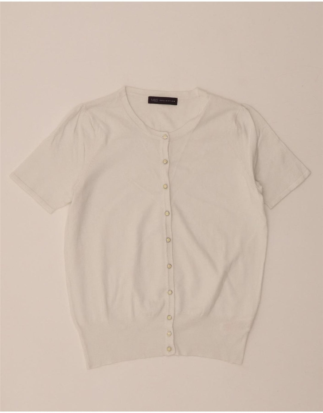 MARKS & SPENCER Womens Short Sleeve Cardigan Sweater UK 14 Medium White Vintage Marks & Spencer and Second-Hand Marks & Spencer from Messina Hembry 