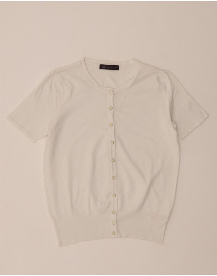 MARKS & SPENCER Womens Short Sleeve Cardigan Sweater UK 14 Medium White Vintage Marks & Spencer and Second-Hand Marks & Spencer from Messina Hembry 