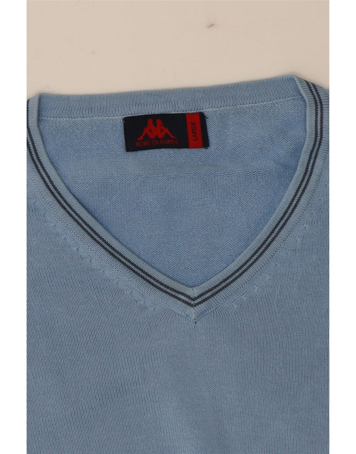 KAPPA Mens V-Neck Jumper Sweater Large Blue Cotton Vintage Kappa and Second-Hand Kappa from Messina Hembry 