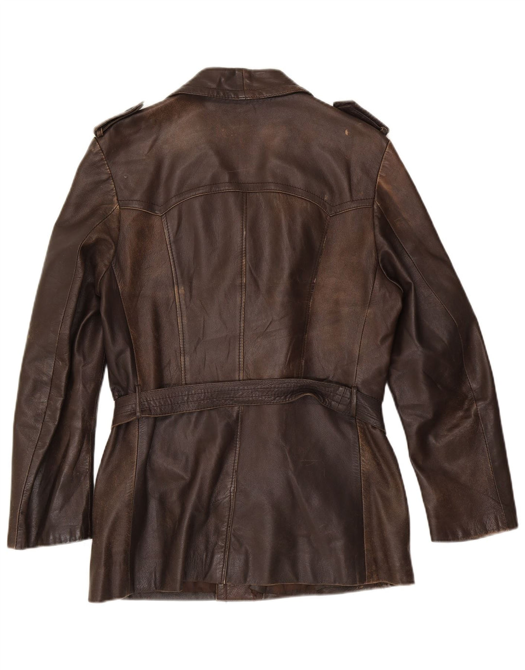Vintage Womens Military Leather Jacket IT 52 2XL Brown