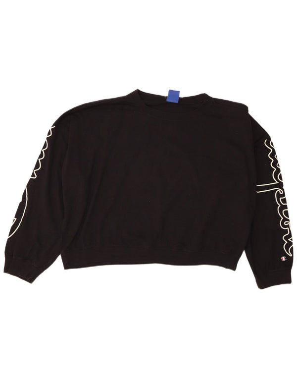 Champion Womens Oversized Graphic Sweatshirt Jumper UK 14 Medium Black