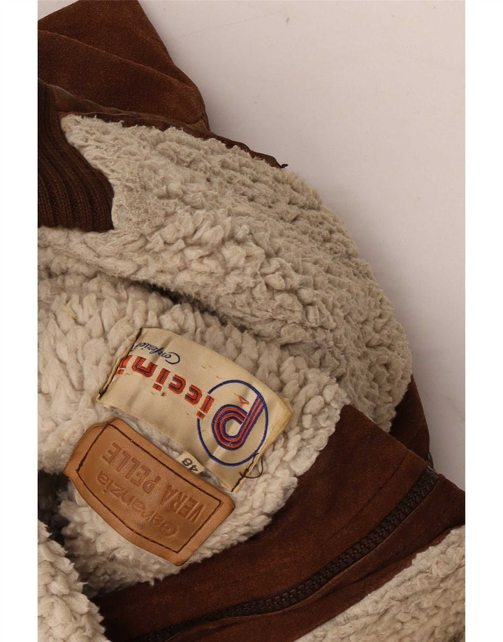 Piccini Mens Bomber Suede Jacket IT 48 Medium Brown Δερμάτινο Ρετρό