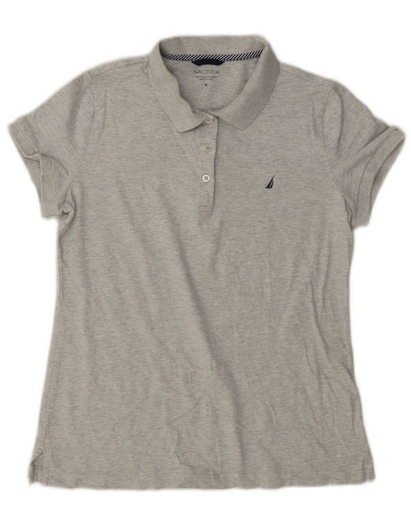 Nautica Damen-Poloshirt, UK 14, mittelgrau gesprenkelte Baumwolle