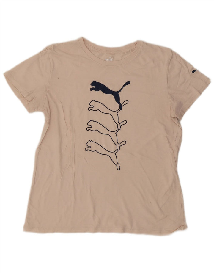 PUMA Womens Graphic T-Shirt Top UK 12 Medium Off White