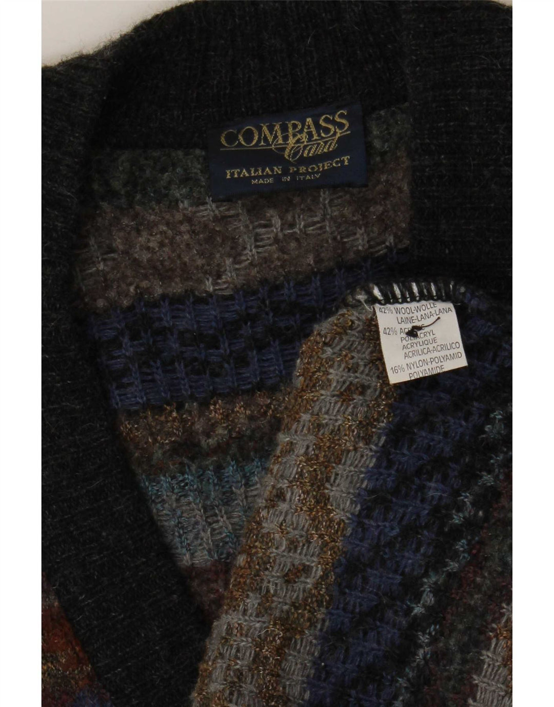 COMPASS CARD Cardigan Homme Pull IT 52 Large Gris Géométrique Laine