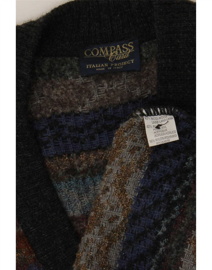 COMPASS CARD Cardigan Homme Pull IT 52 Large Gris Géométrique Laine