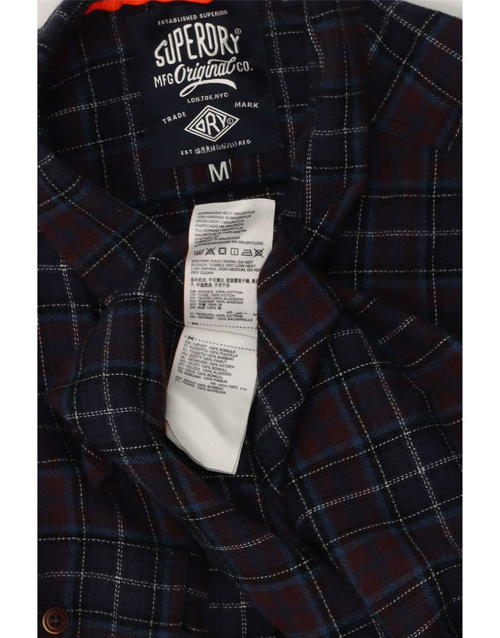 Superdry Mens Regular Fit Flannel Shirt Medium Navy Blue Check Cotton
