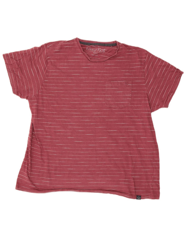 Weird Fish Herre T-Shirt Top 2XL Rød Nålestribet Bomuld