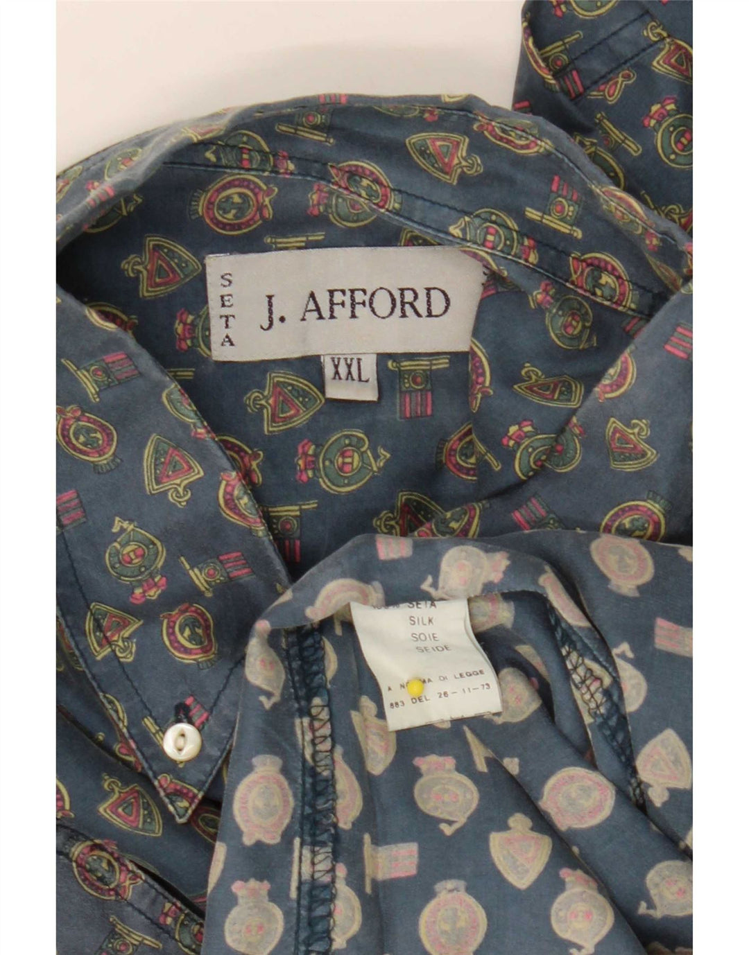 Vintage Mens Abstract Pattern Shirt 2XL Blue Geometric Silk