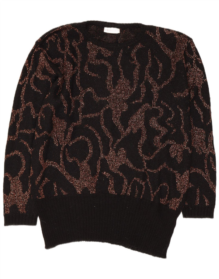 Dolores Womens Abstract Pattern Boat Neck Jumper Sweater EU 40 Medium Black