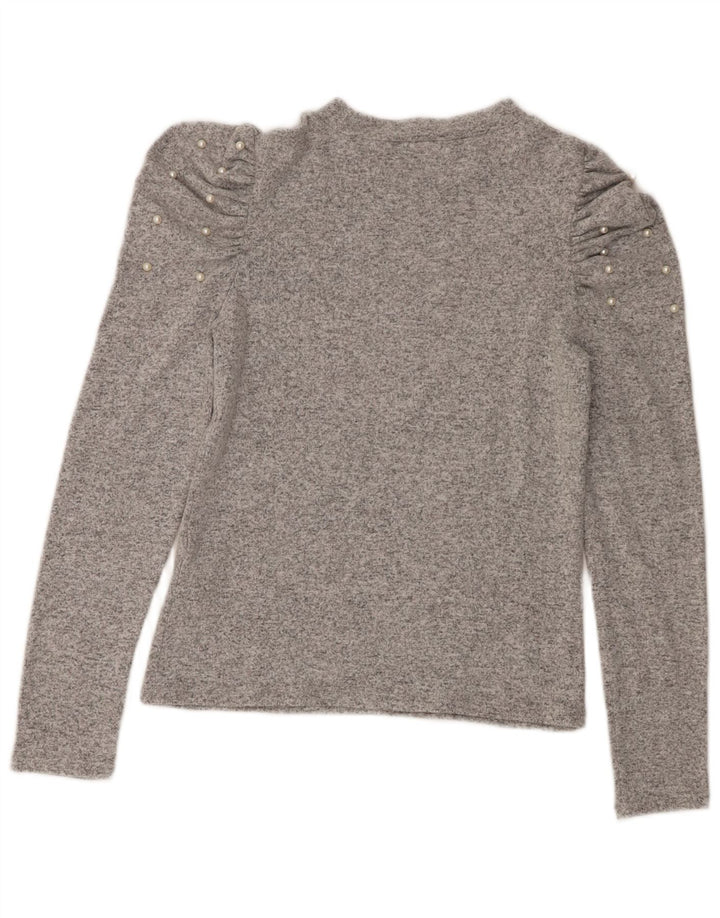 Zara Womens Top Long Sleeve UK 12 Medium Grey Flecked Viscose