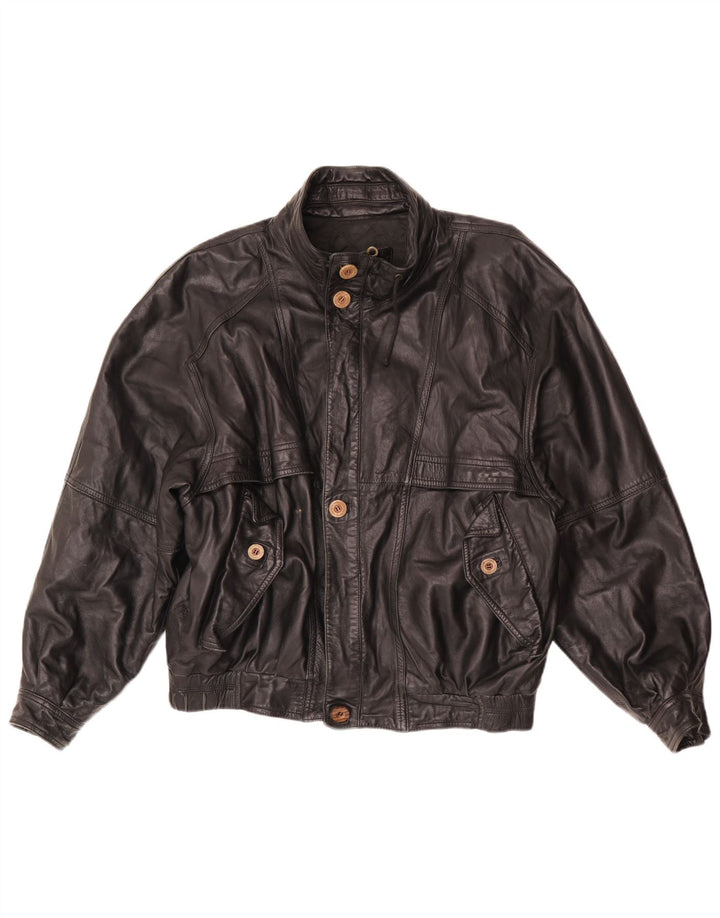 vintage Mens Loose Fit Veste en cuir UK 38 Moyen Noir