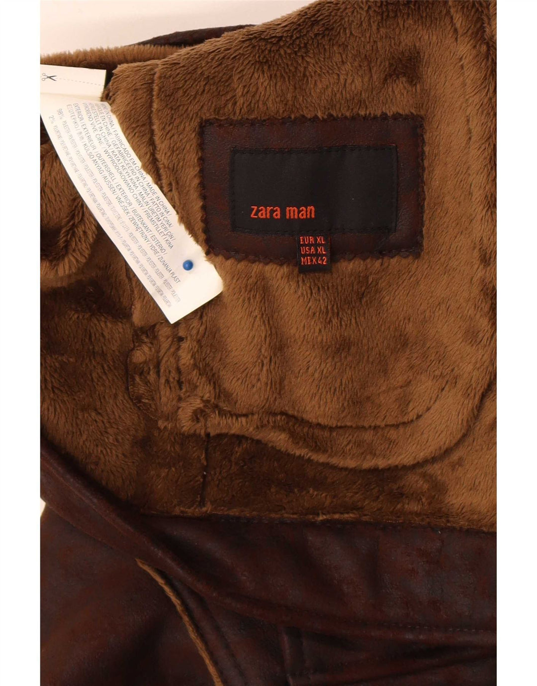 Zara Herren Sherpa Jacke UK 42 XL Braun Polyester