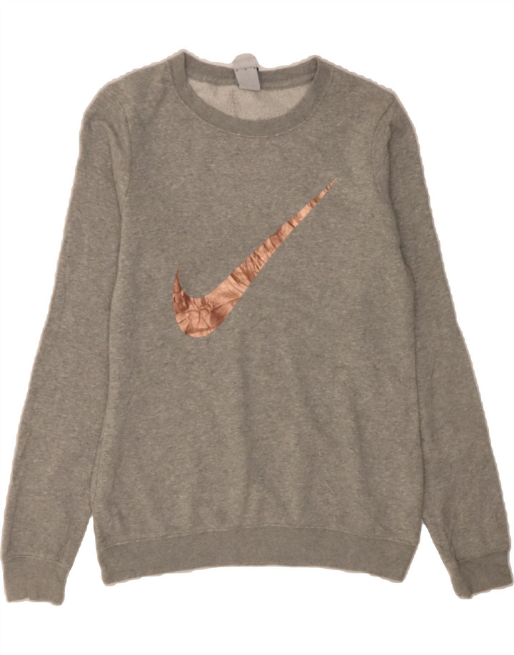 NIKE Womens Graphic Sweatshirt Jumper UK 14 Medium Grey Cotton Vintage Nike and Second-Hand Nike from Messina Hembry 