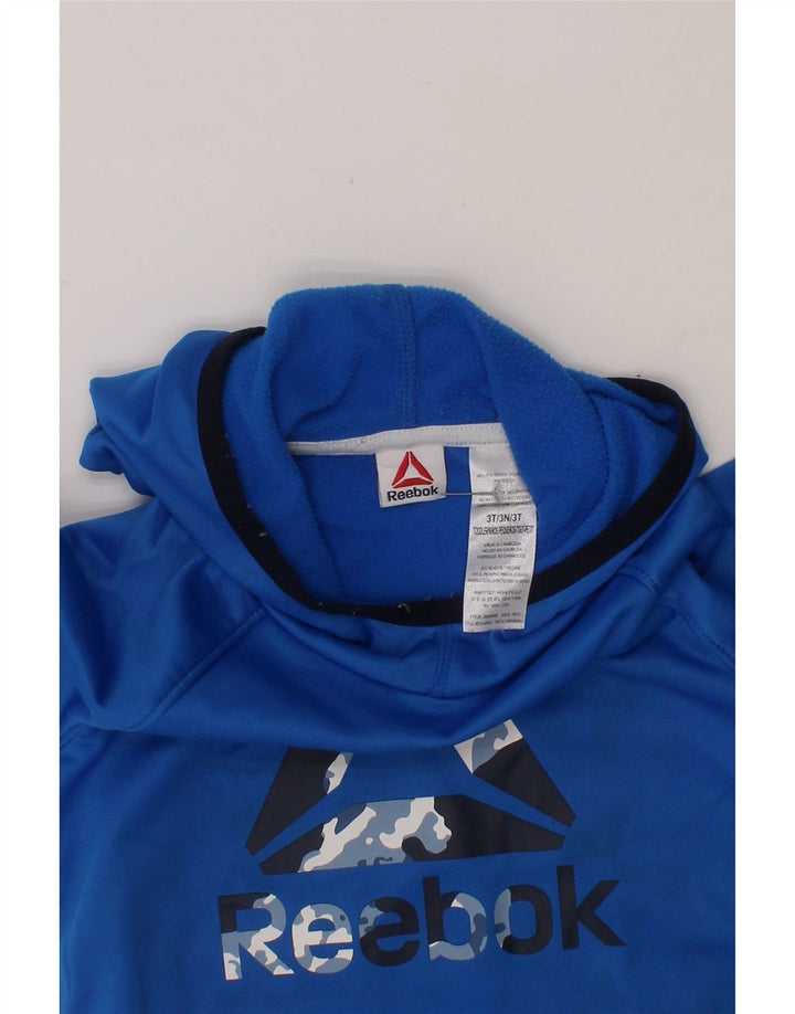REEBOK Boys Graphic Hoodie Jumper 2-3 Years Blue Polyester Vintage Reebok and Second-Hand Reebok from Messina Hembry 