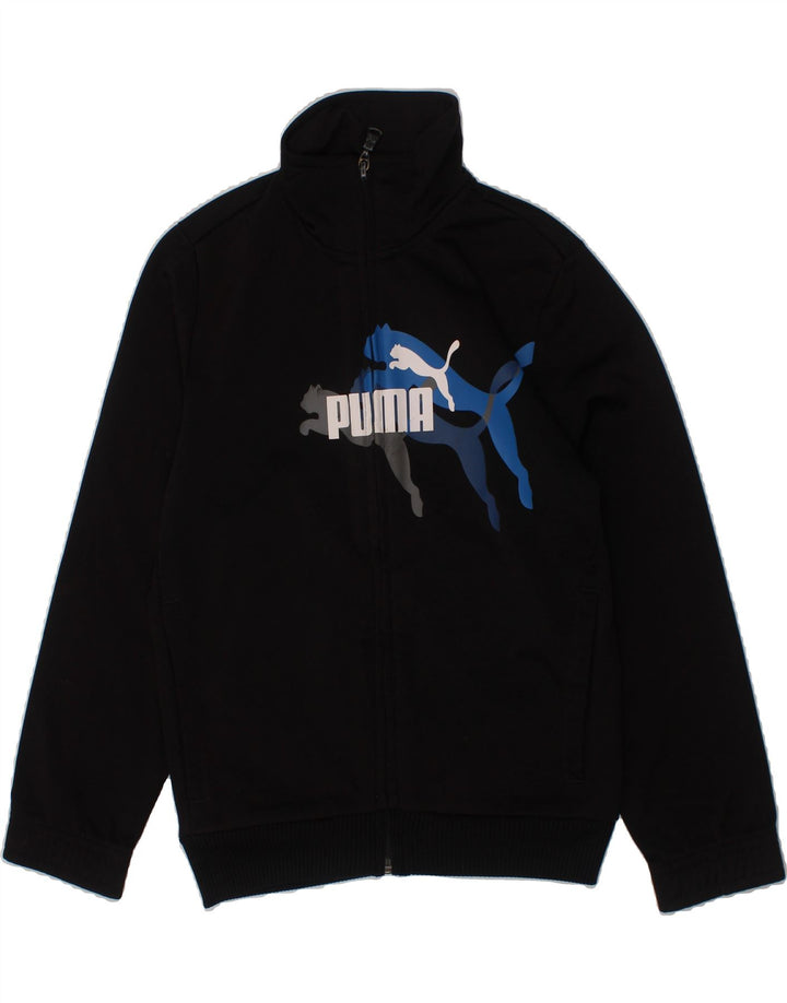 PUMA Boys Graphic Tracksuit Top Jacket 7-8 Years Small Black Polyester Vintage Puma and Second-Hand Puma from Messina Hembry 