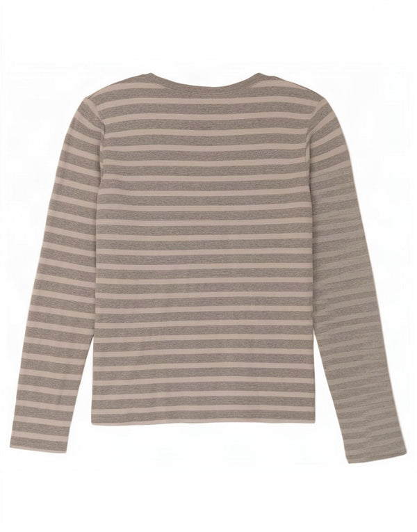 Polo Ralph Lauren Top da donna a maniche lunghe UK 12 Cotone a righe grigio medio