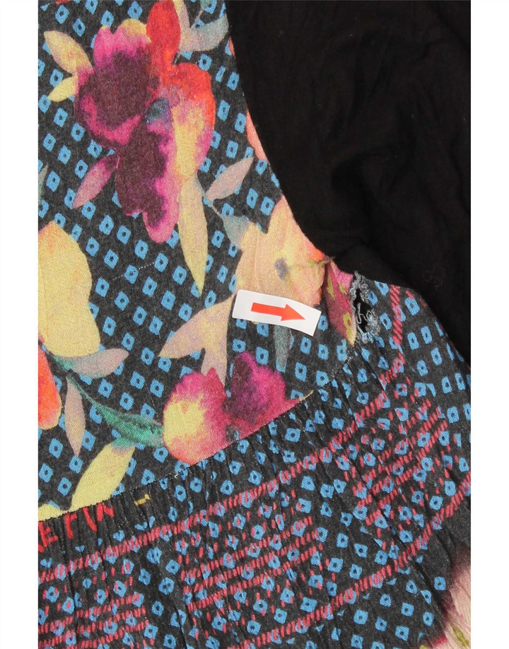 Desigual Donna Abstract Pattern Top Manica 3/4 UK 10 Small Nero Viscosa