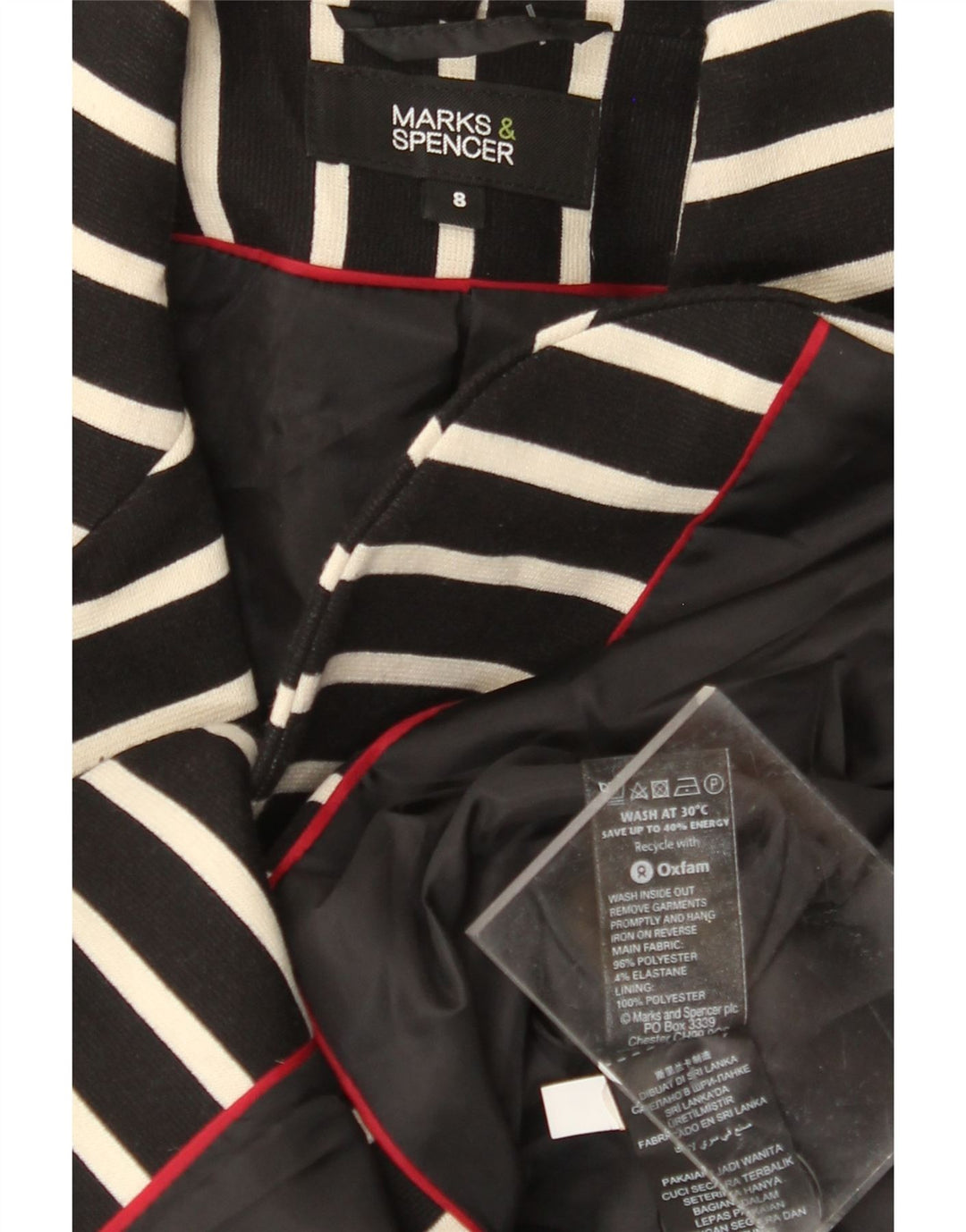 MARKS & SPENCER Womens 3 Button Blazer Jacket UK 8 Small Black Striped