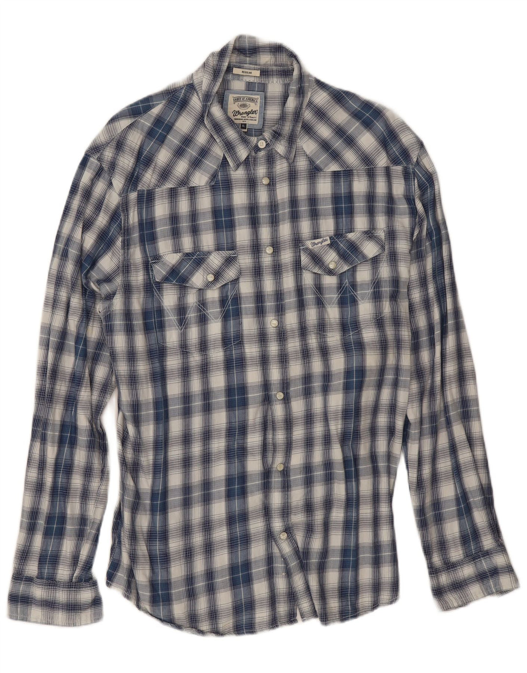 Wrangler Mens Regular Fit Shirt XL Blue Check Cotton
