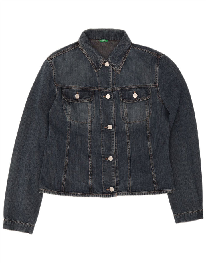 BENETTON Womens Crop Denim Jacket UK 16 Large Blue Cotton