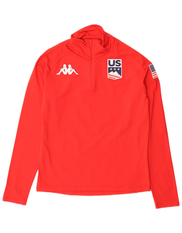 Kappa Mens Graphic Zip Neck Pullover Tracksuit Top Medium Red Polyester