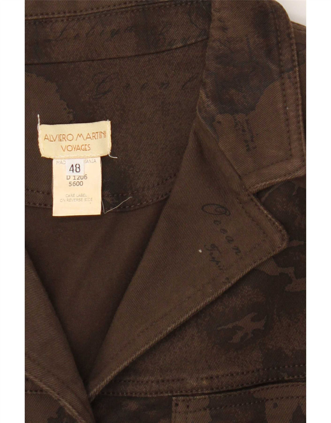 ALVIERO MARTINI Giacca in denim grafico da donna IT 48 Large Marrone Cotone