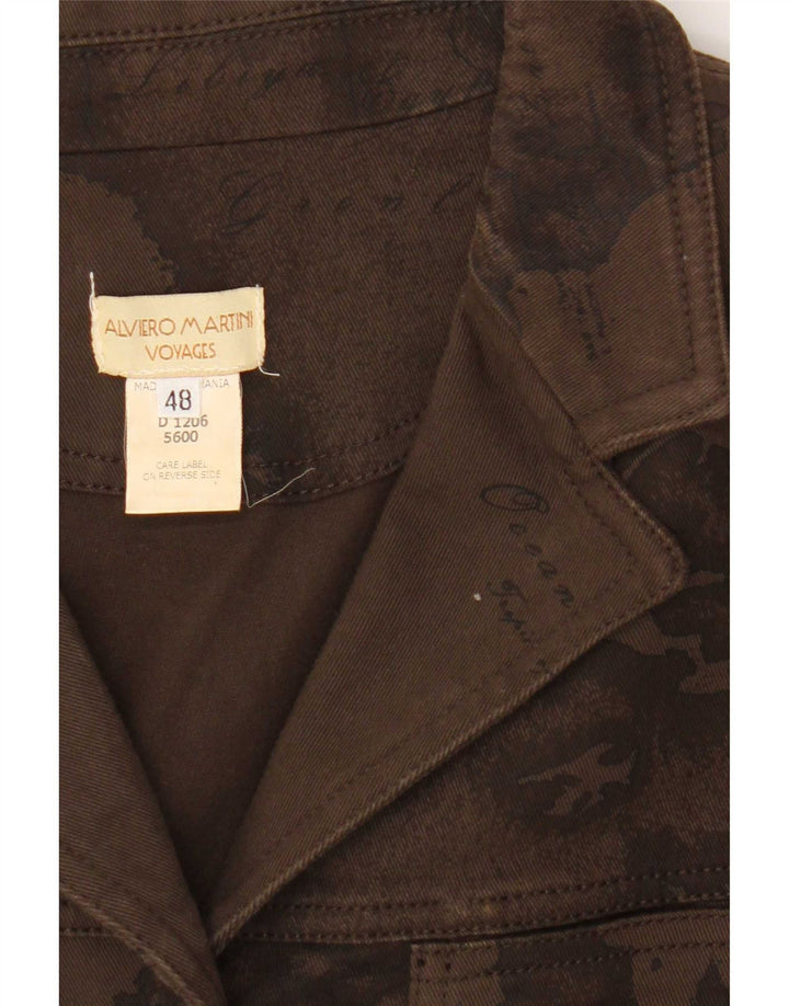 ALVIERO MARTINI Giacca in denim grafico da donna IT 48 Large Marrone Cotone