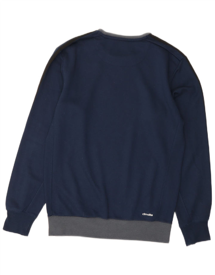 Adidas Uomo Climalite Felpa Maglione Piccolo Blu Colourblock Poliestere