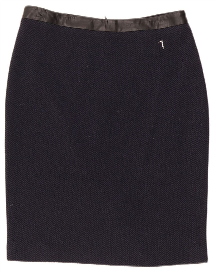 Trussardi Womens Pencil Skirt IT 42 Medium W30 Navy Blue Herringbone