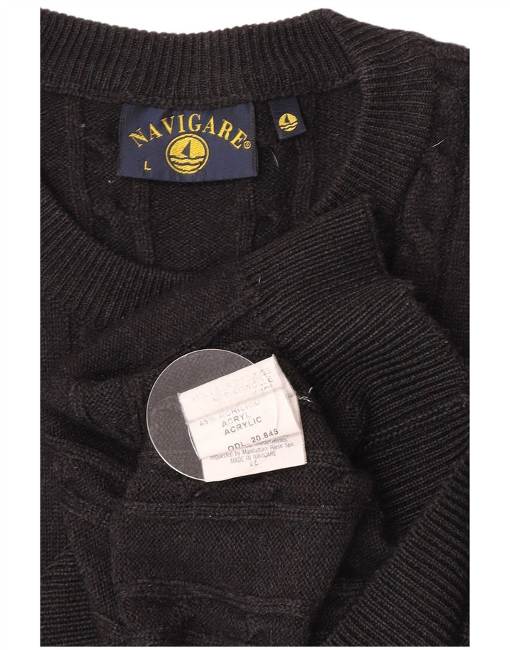 Navigare Mens Crew Neck Jumper Sweater Large Grey Wool