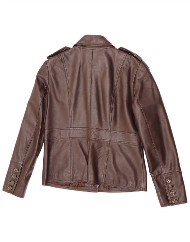 Heine Womens Military Leather Jacket UK 14 Medium Brown Leather