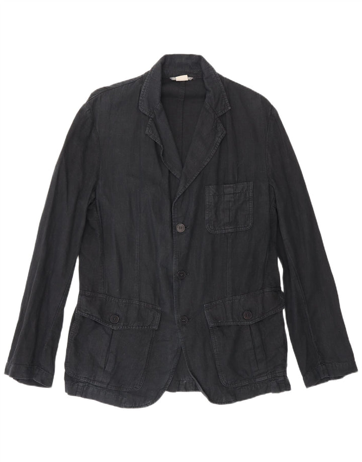 Zara Herre 3-knaps blazerjakke UK 40 Large Navy Blue Linen