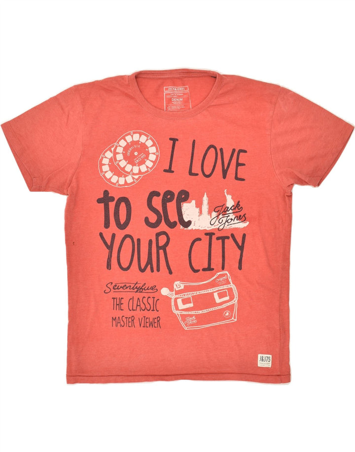 JACK & JONES Mens Denim Graphic T-Shirt Top Large Red | Vintage Jack & Jones | Thrift | Second-Hand Jack & Jones | Used Clothing | Messina Hembry 