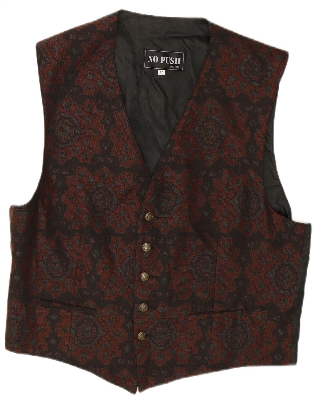 Vintage Mens Waistcoat IT 50 Medium Brown Ikat Polyester
