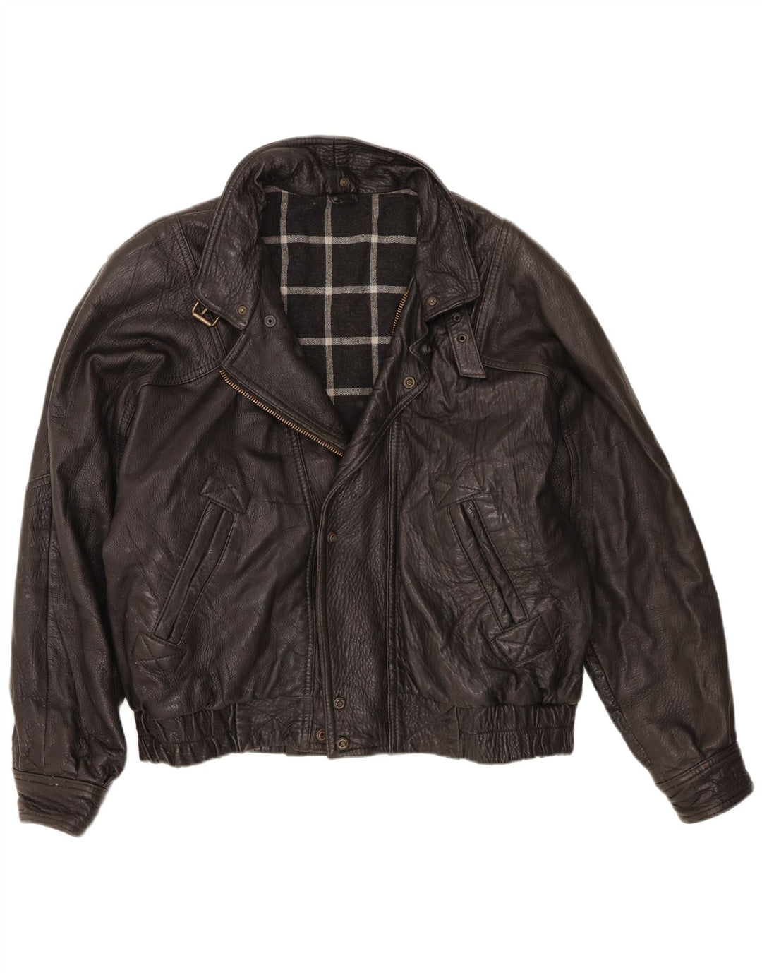 Vintage Mens Leather Jacket IT 56 3XL Black Leather