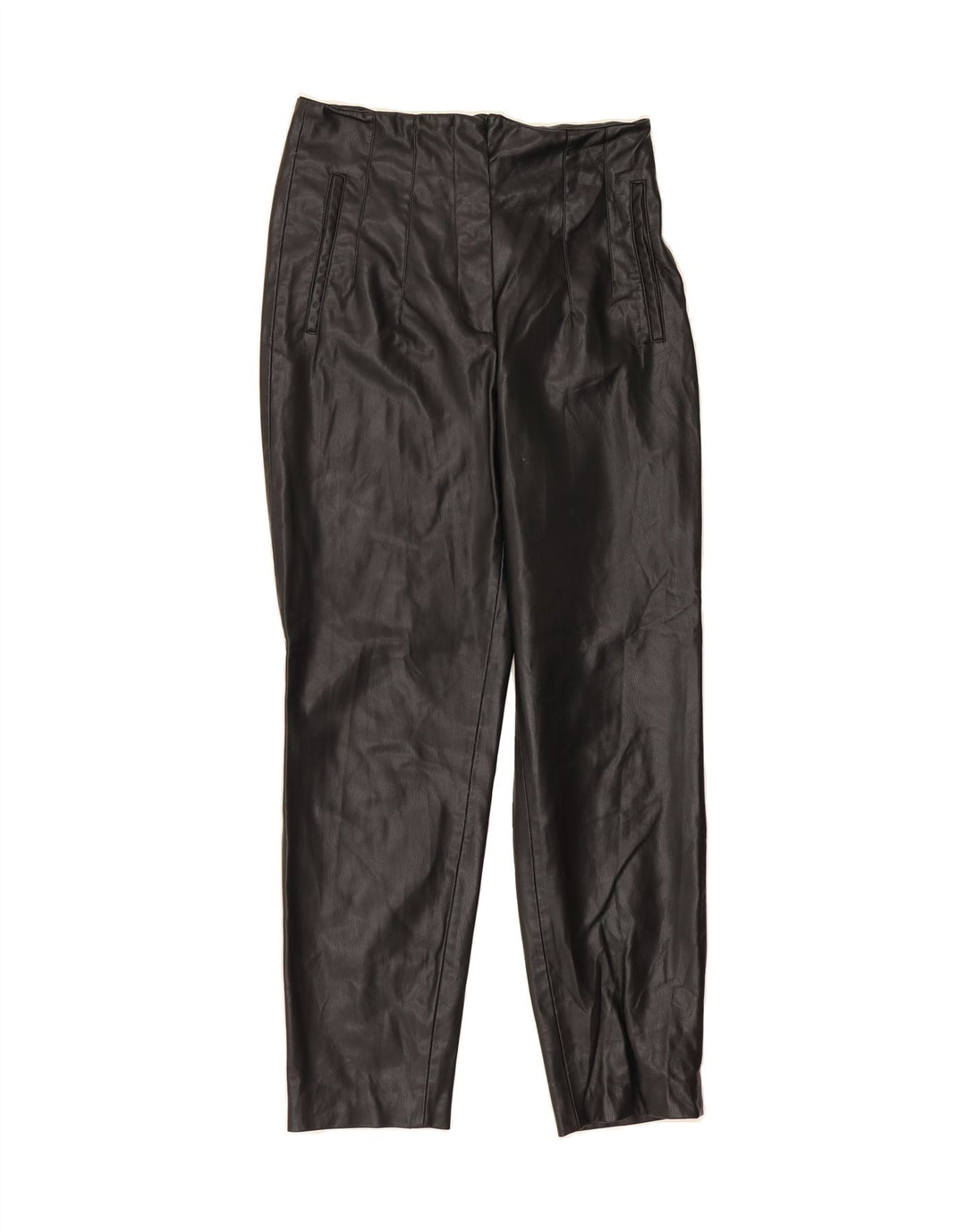 ZARA Womens Straight Leather Trousers Small W26 L26 Black Polyurethane Vintage Zara and Second-Hand Zara from Messina Hembry 