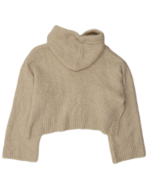 Zara Womens Crop Hooded Jumper Sweater UK 14 Medium Beige