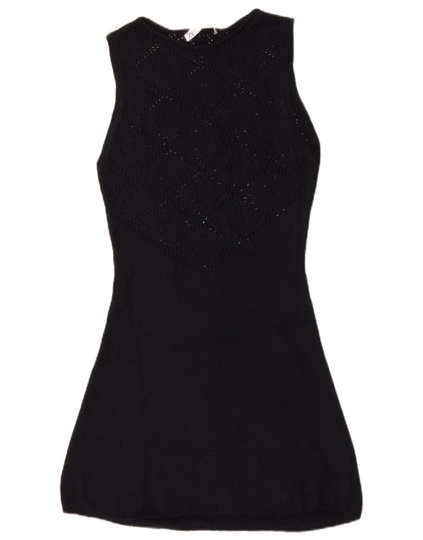 Zara Womens Sleeveless Bodycon Dress UK 10 Small Navy Blue Cotton