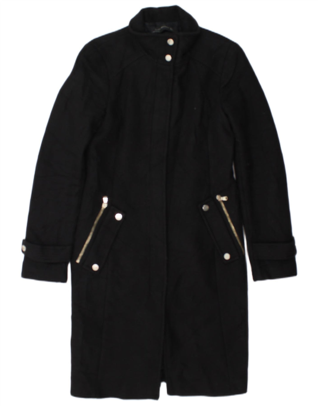 Zara Damen Mantel UK 10 Small Schwarze Wolle
