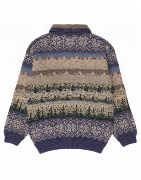 Maglione vintage da uomo con zip e collo, Fair Isle, colore medio multicolore