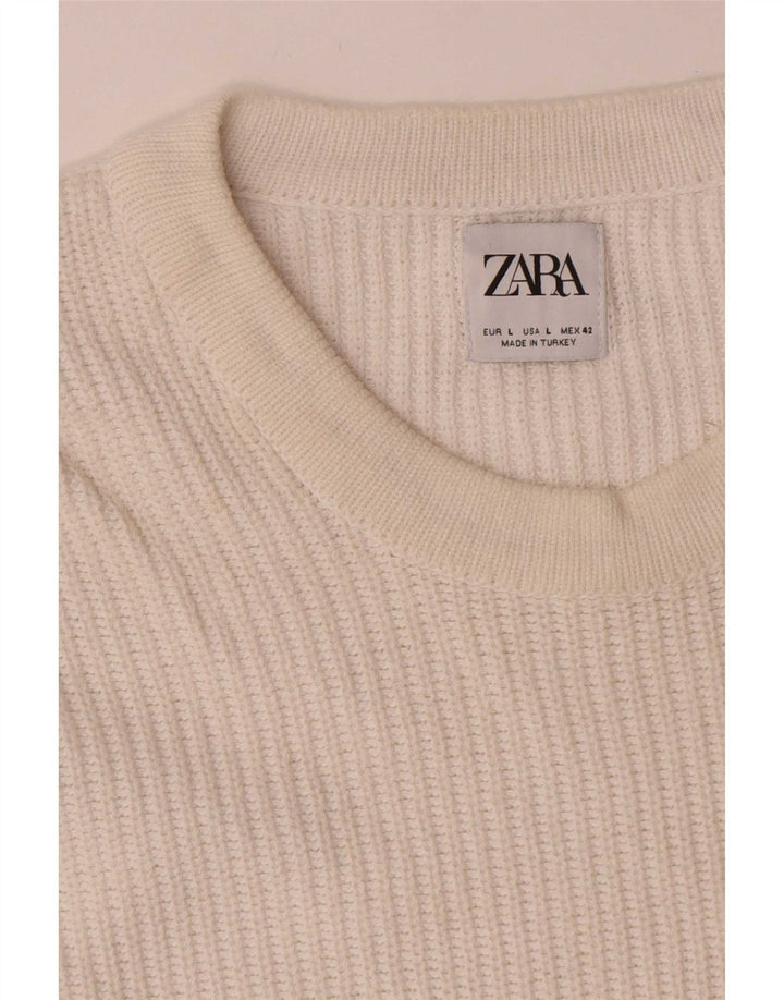 Zara Mens Crew Neck Jumper Sweater Large White